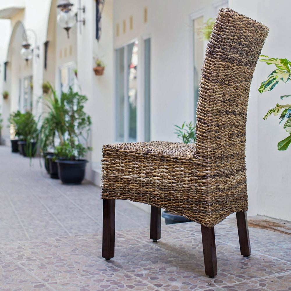Elegant Arizona Hand-Woven Abaca and Mahogany Side Chair Set