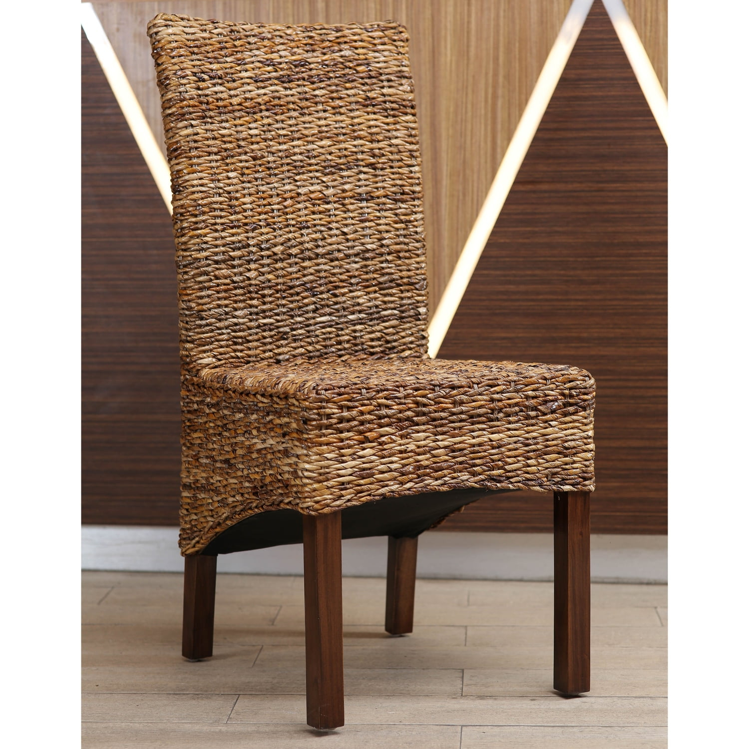 Elegant Arizona Hand-Woven Abaca and Mahogany Side Chair Set
