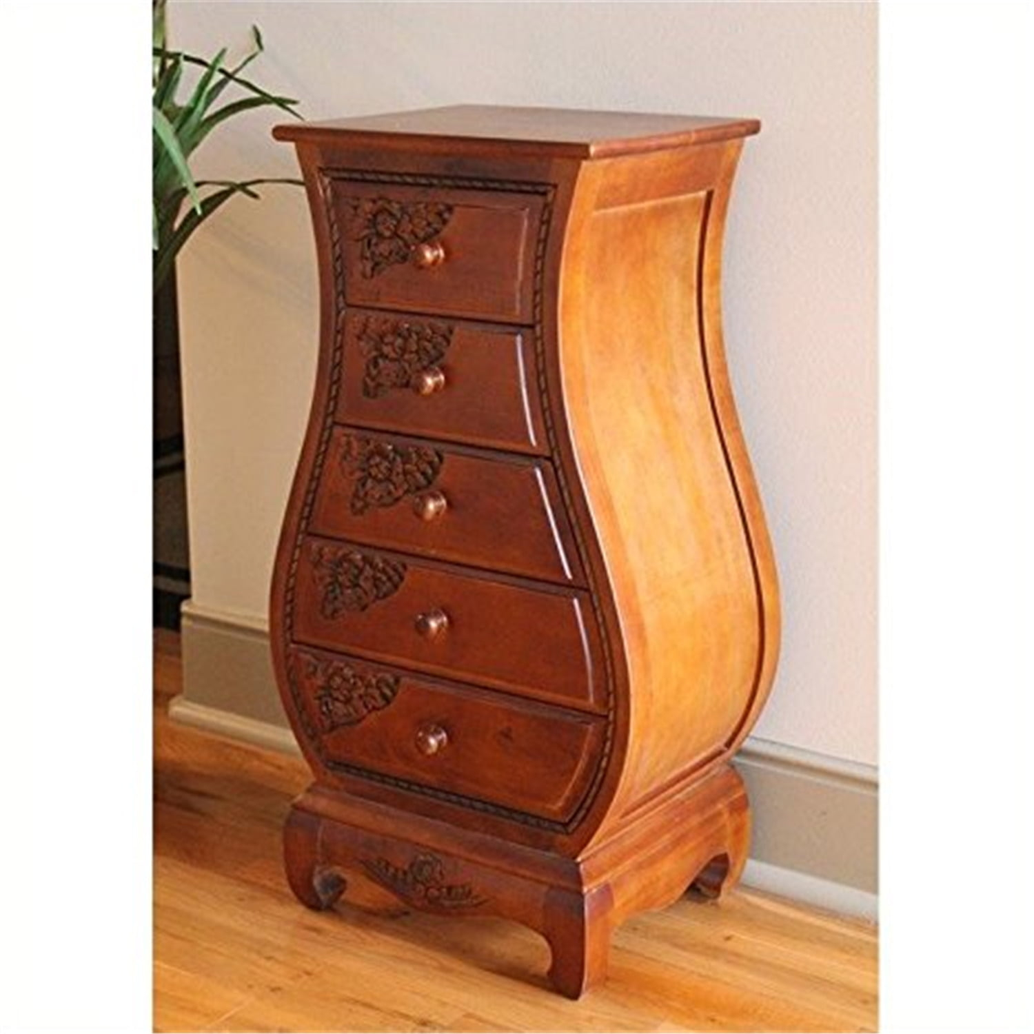International Caravan Windsor 5 Drawer Bombe Chest in Walnut Stain