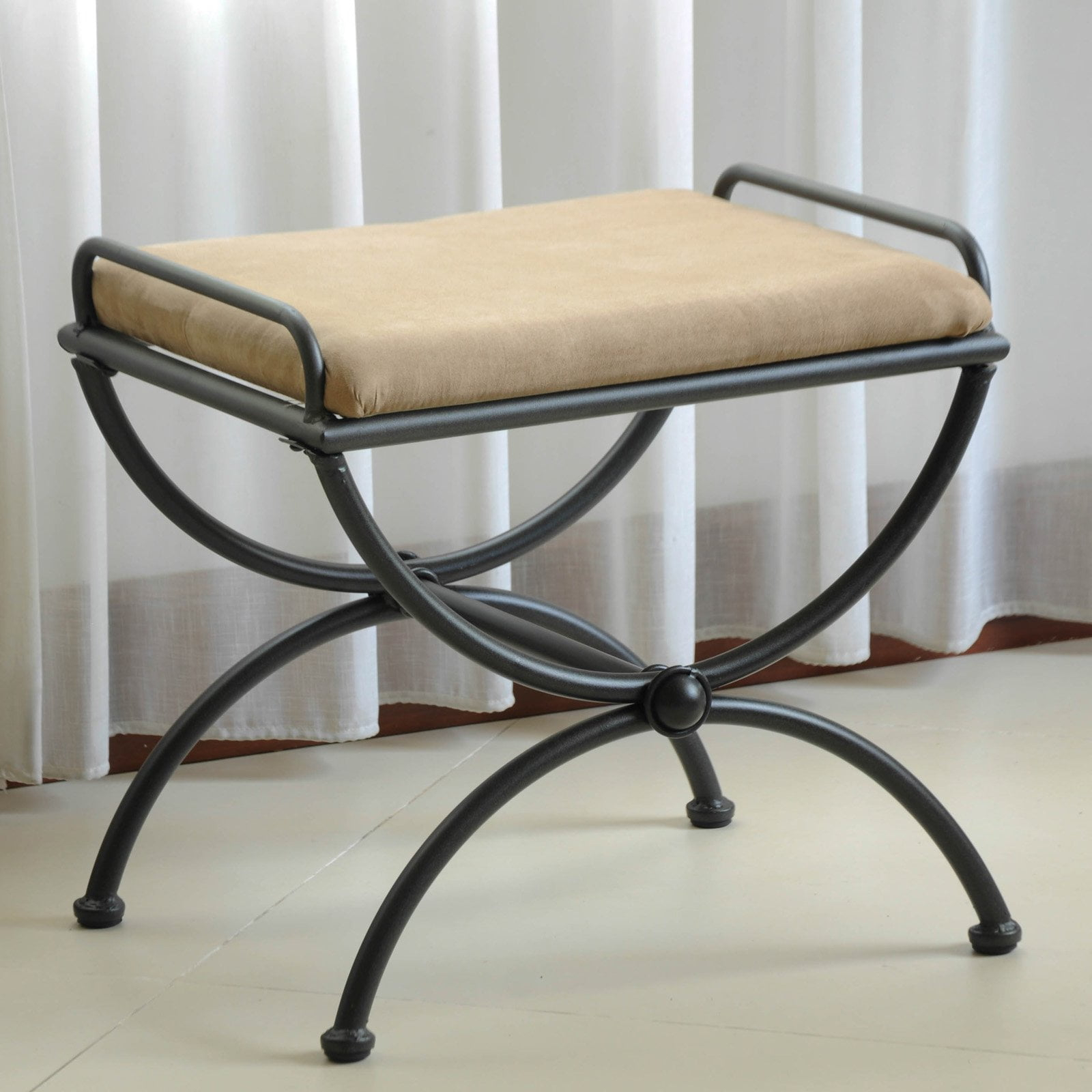 International Caravan Iron Upholstered Vanity Stool