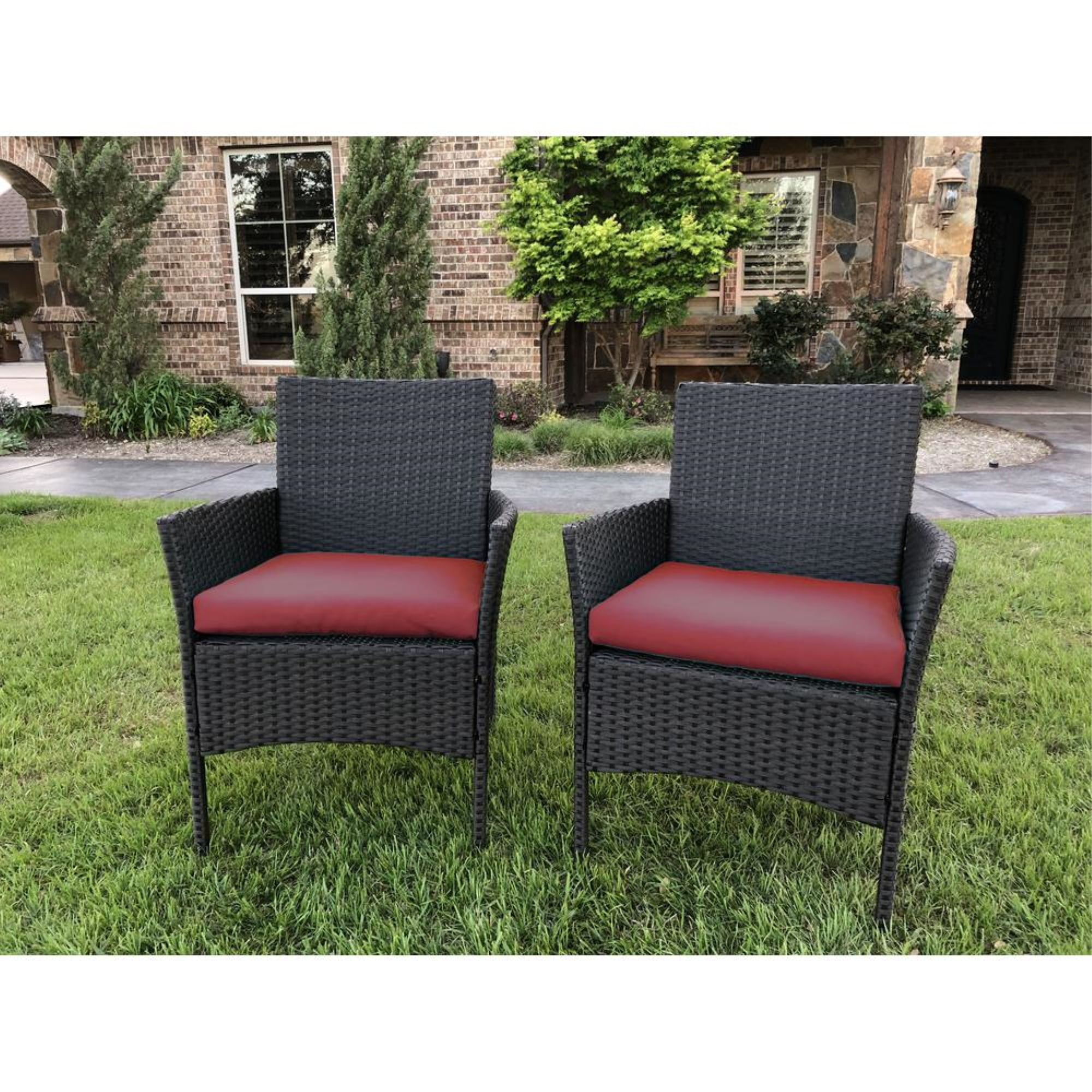 Resin Wicker/Steel Contemporary Arm Chair with Cushions (Set of 2)