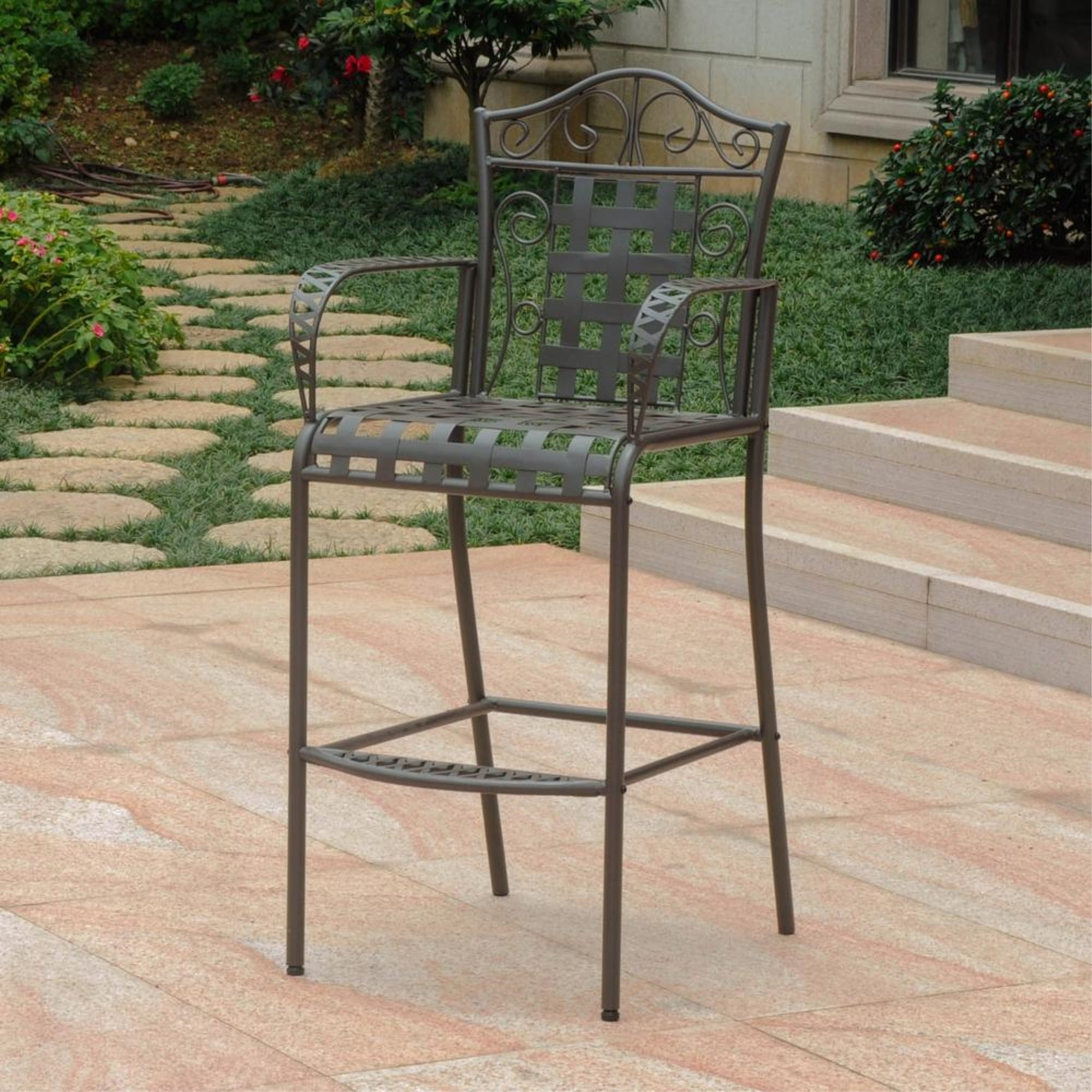 International Caravan Mandalay 30" Patio Bar Stool in Brown (Set of 2)