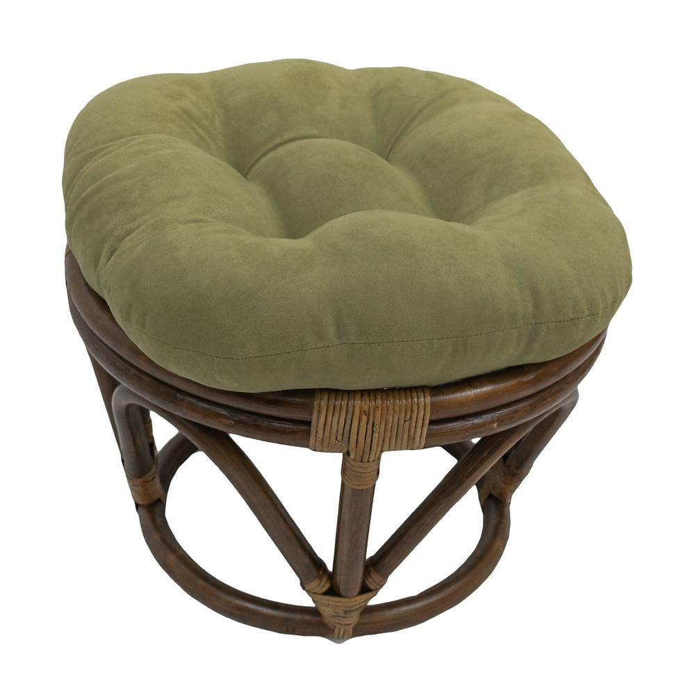 International Caravan Rattan Ottoman with Micro Suede Cushion Sage: Round, No Assembly, 200lb Capacity