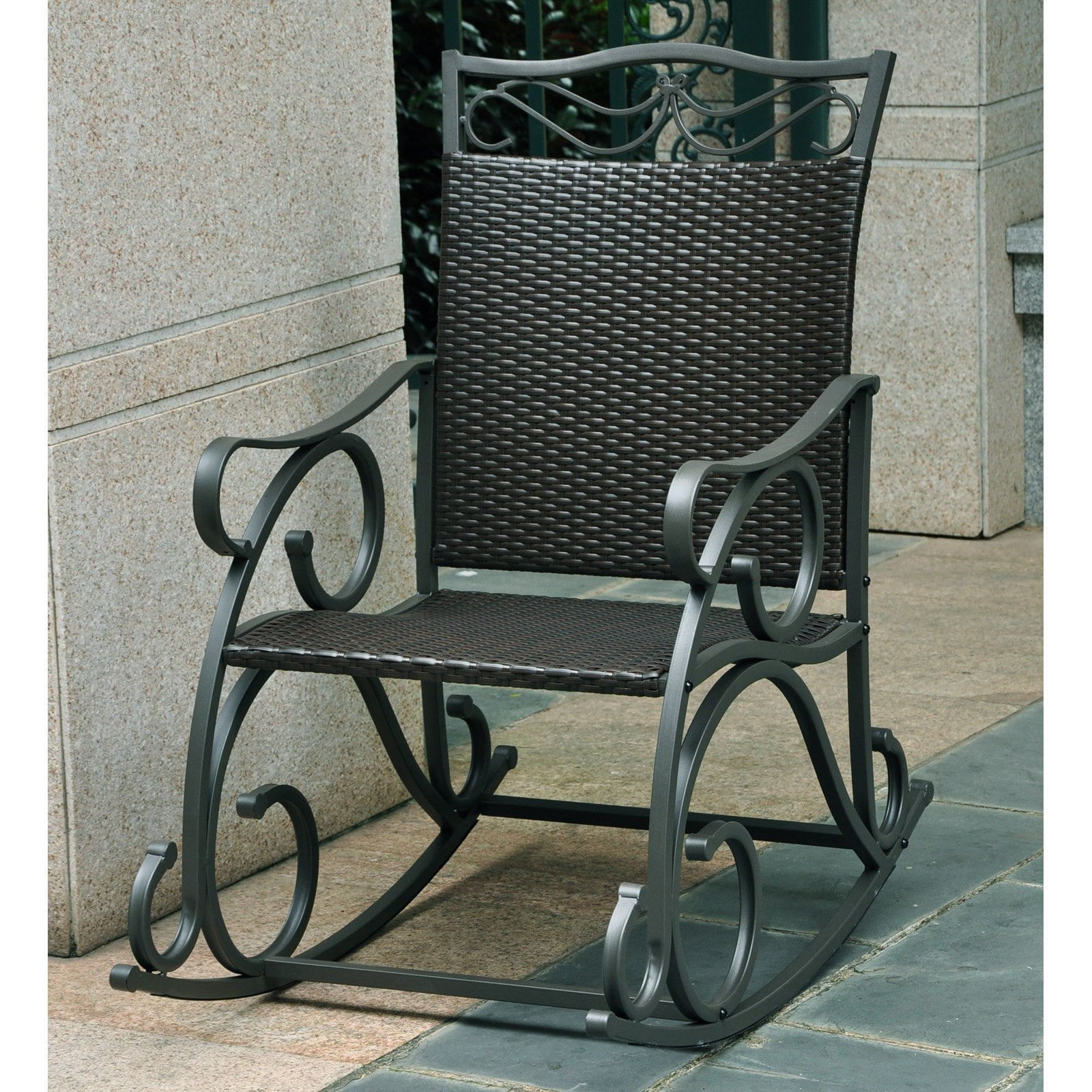 International Caravan Valencia Resin Patio Rocker in Antique Black