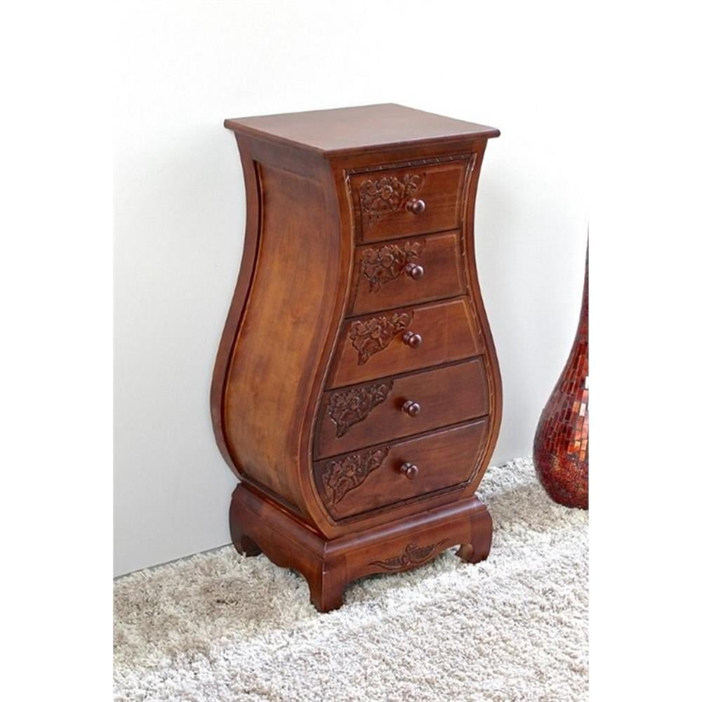 International Caravan Windsor 5 Drawer Bombe Chest in Walnut Stain