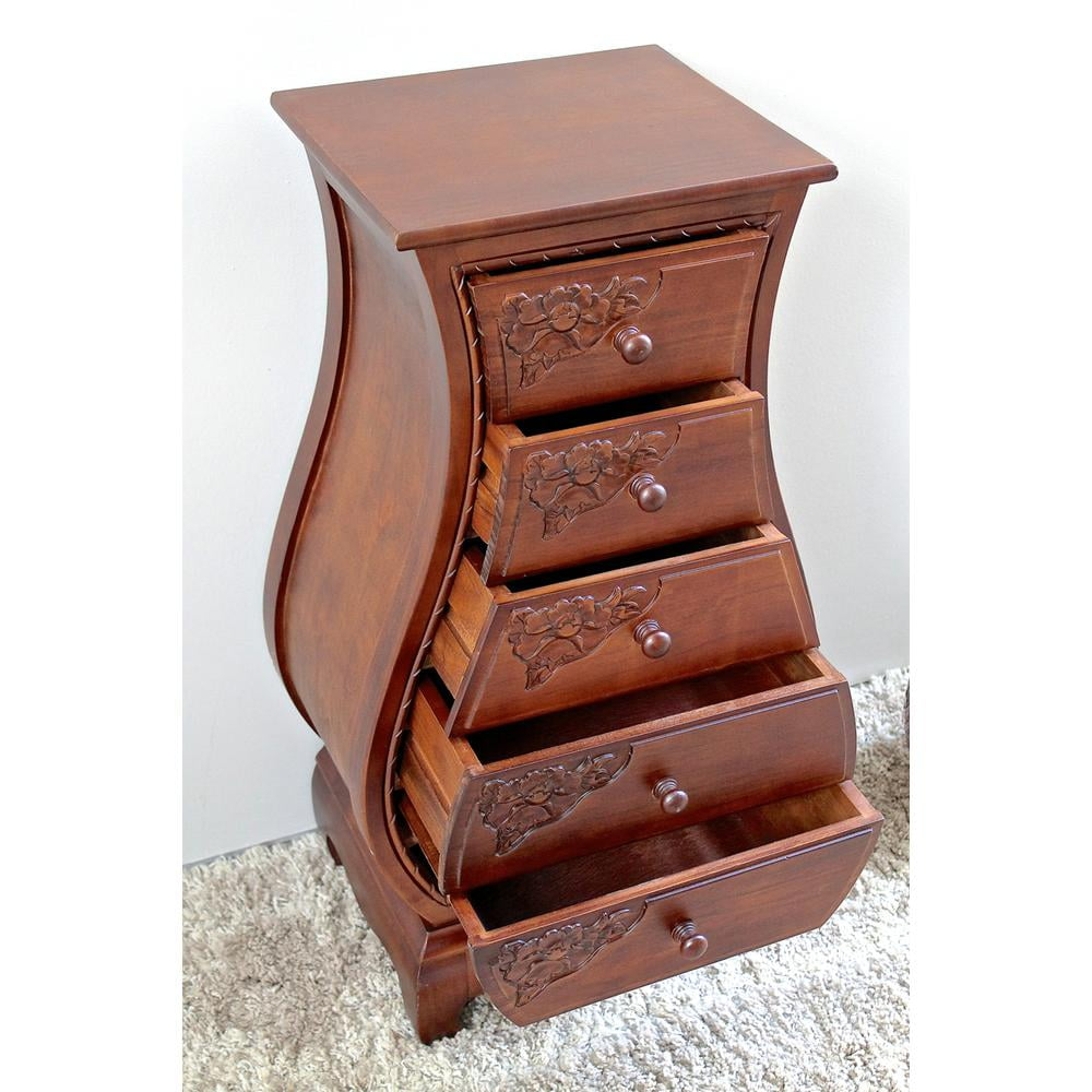 International Caravan Windsor 5 Drawer Bombe Chest in Walnut Stain