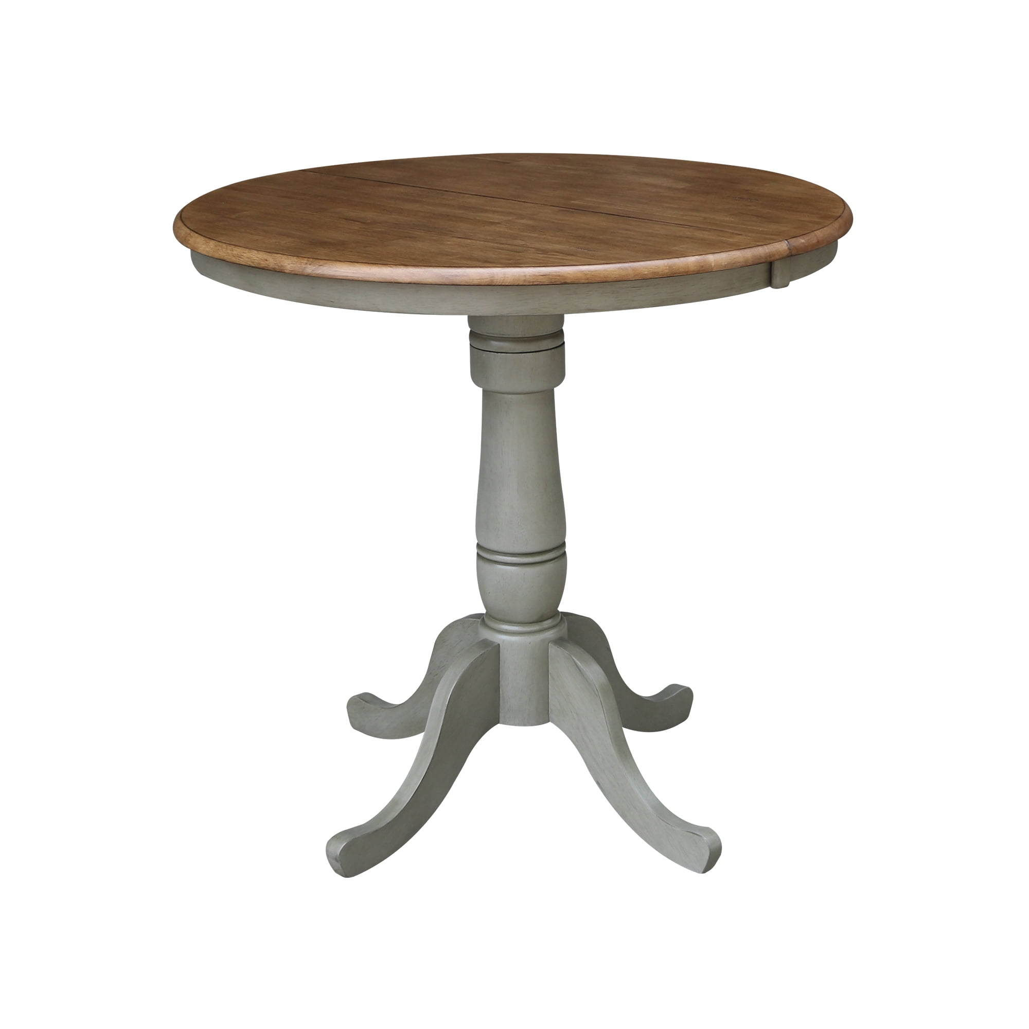 36 in. Round Top Pedestal Counter Height Table with 12 in. Leaf, Hickory & Stone