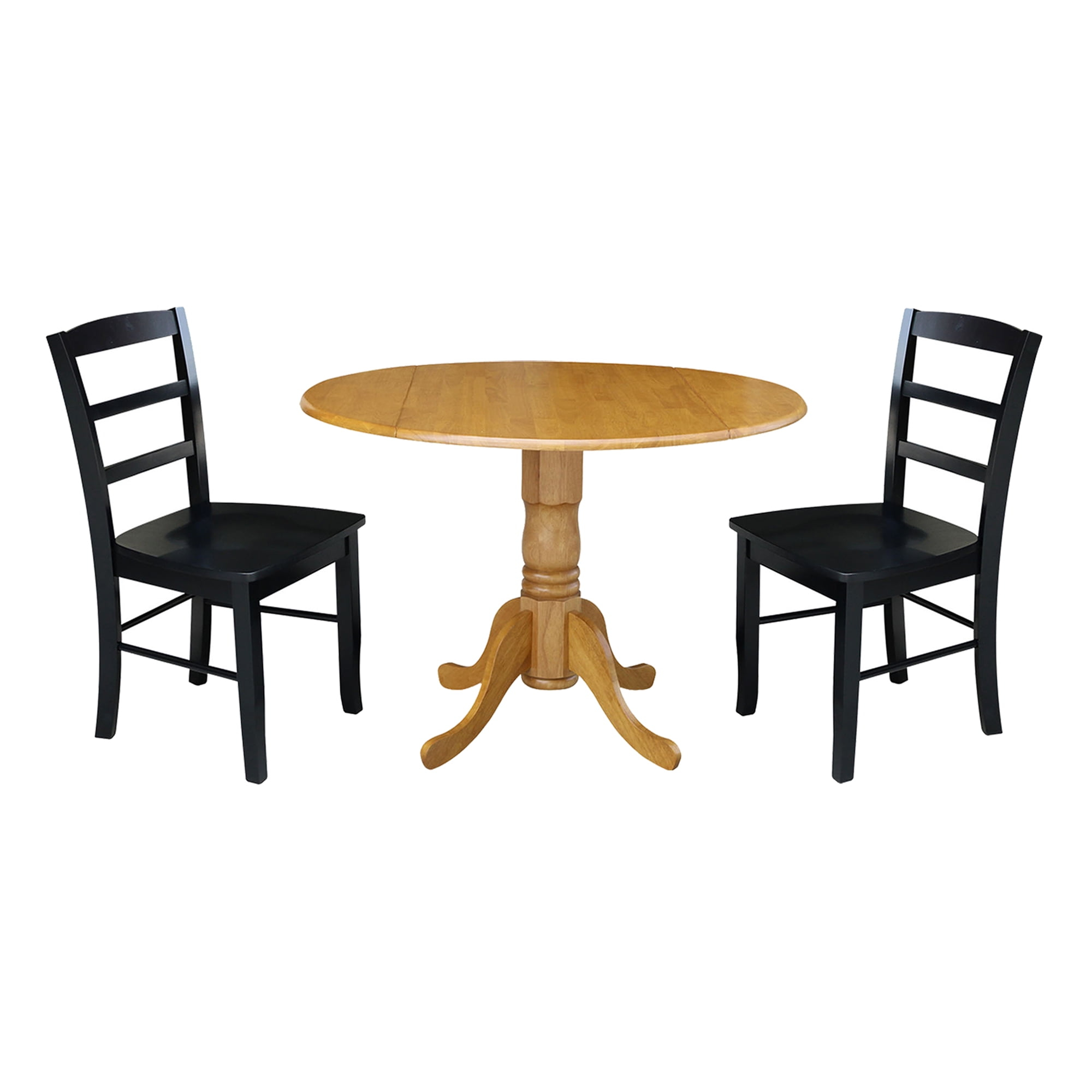 International Concepts Solid Wood 3-Piece Dining Set with 42 in. Dual Drop Leaf Table and 2 Ladder Back Dining Chairs in Oak/Black