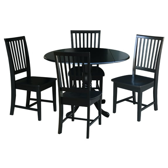 International Concepts Solid Wood 5-Piece Dining Set with 42 in. Dual Drop Leaf Table and 4 Slat Back Dining Chairs in Black