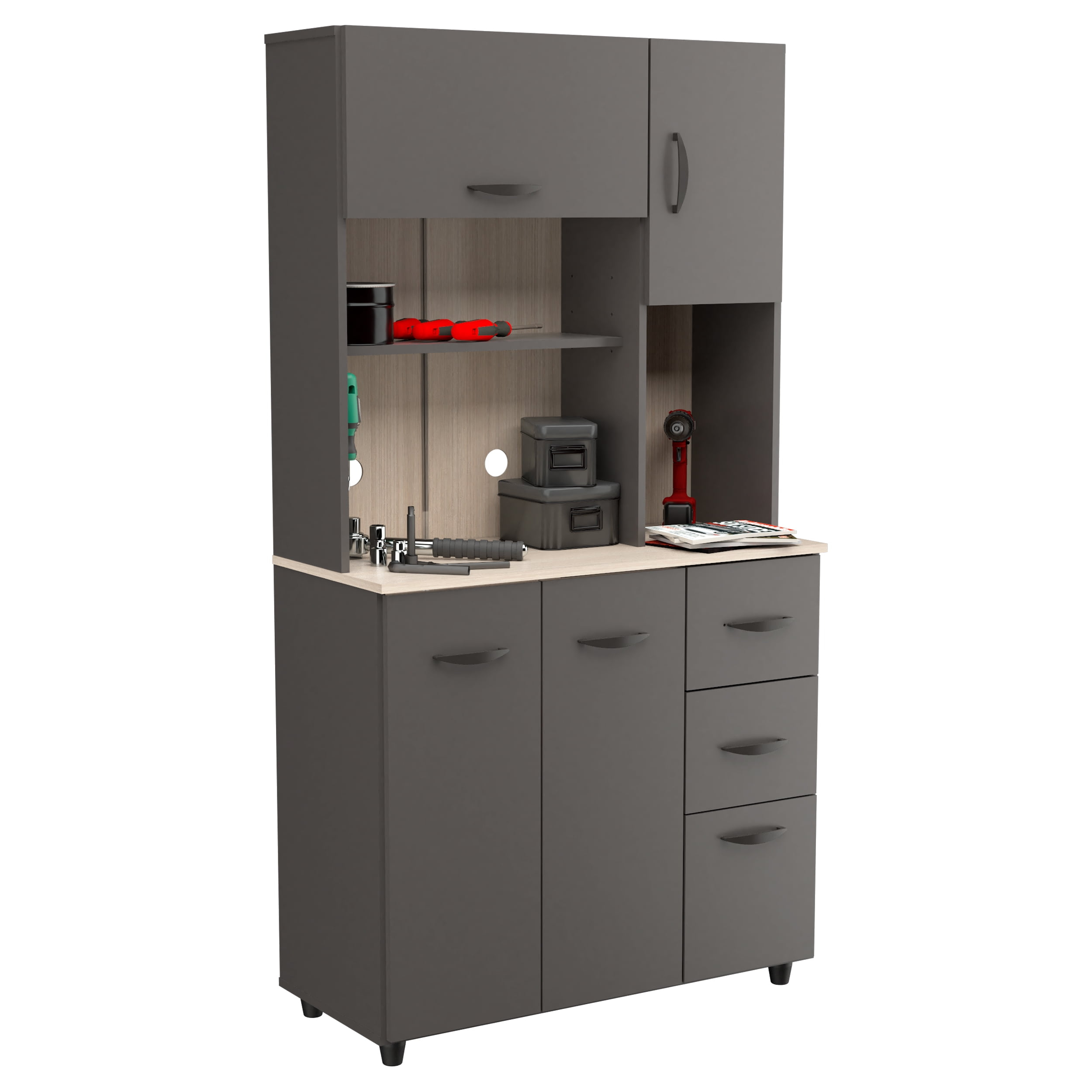Inval Kratos 6-Shelf Garage Cabinet, Dark Gray and Maple