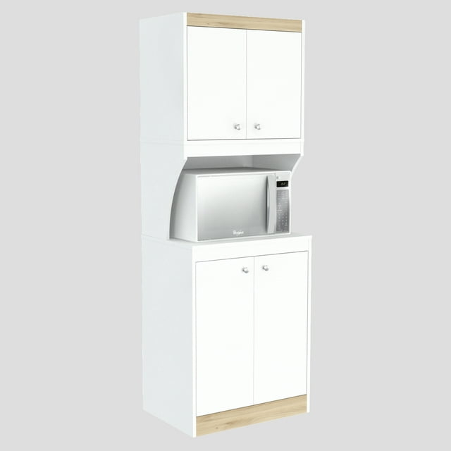 Inval Galley Laminate 4-Door 4-Shelf Kitchen Microwave Cabinet 24"W, White