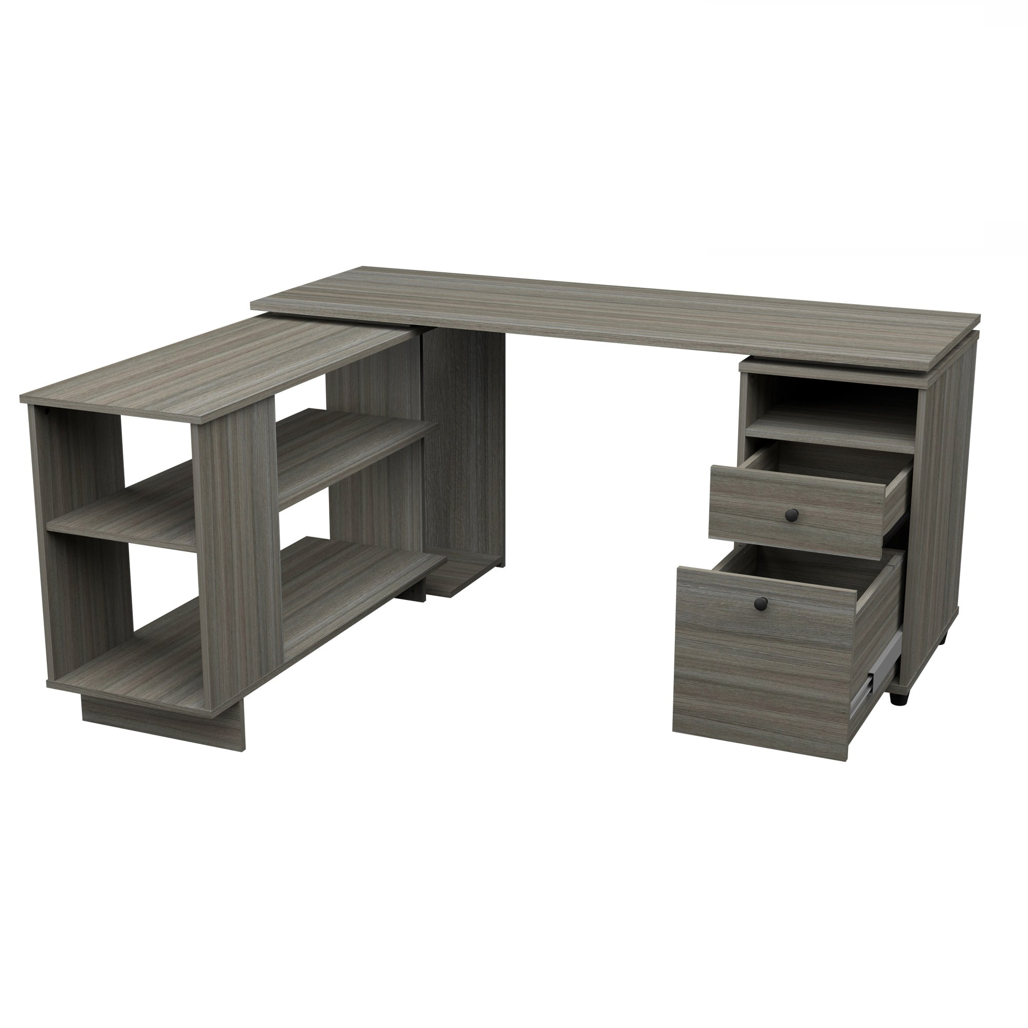 Inval L-Shaped Reversible Computer Desk, Smoke Oak