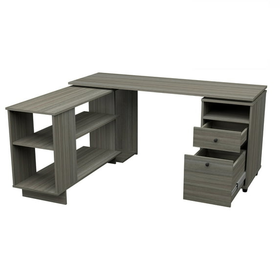 Inval L-Shaped Reversible Computer Desk, Smoke Oak