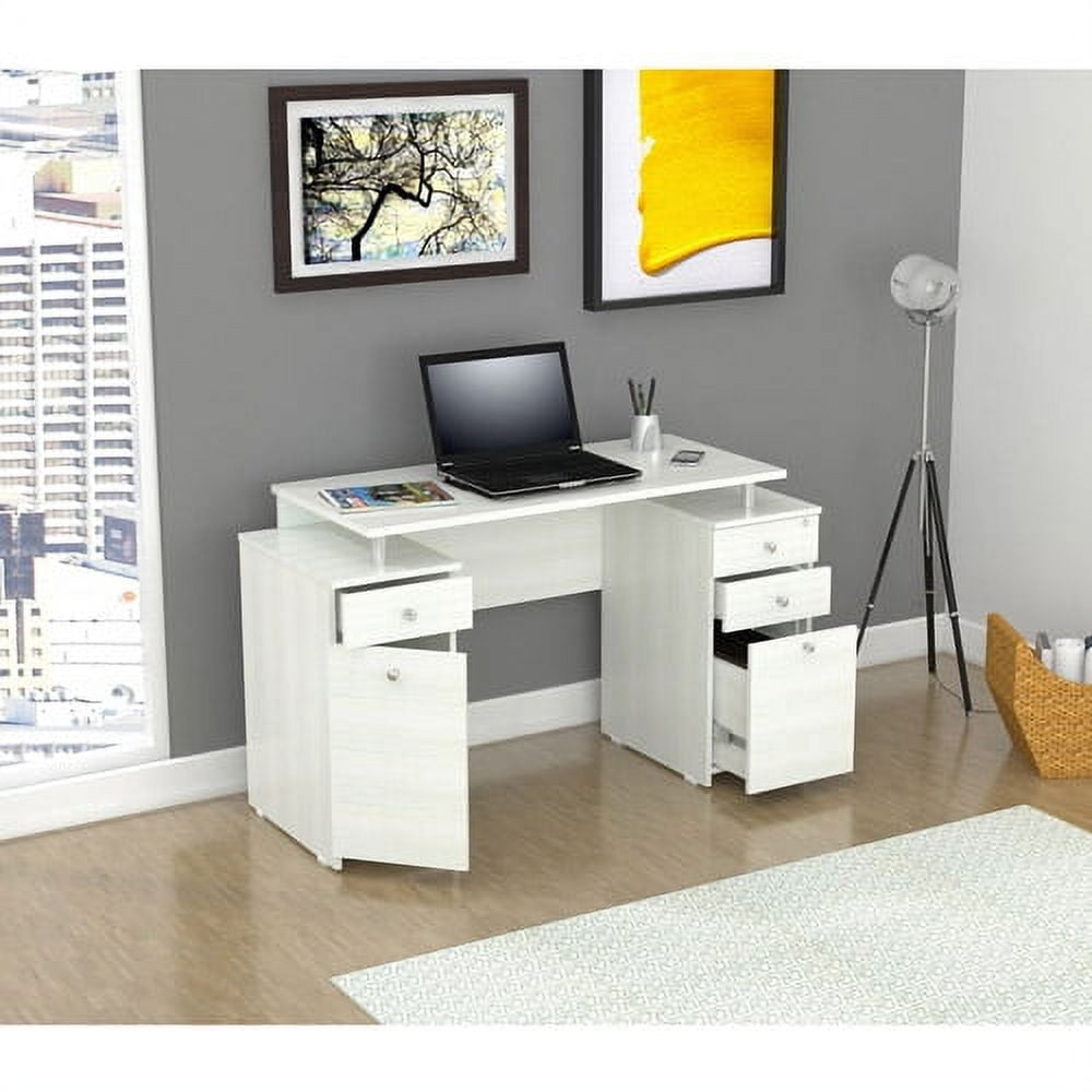 Inval 4-Drawer Computer Desk with Cabinet, Washed Oak