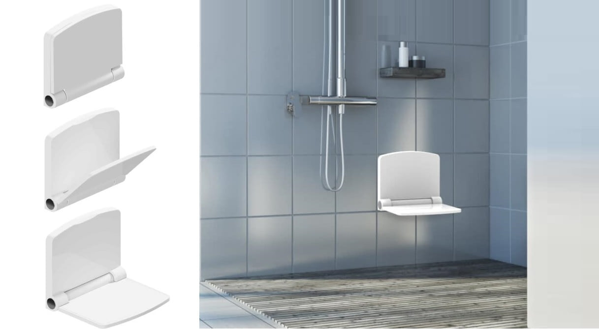 Invisia Fold Down Seat, Foldable Shower Seat for Elderly and Seniors - Bath Chair Wall Mounted, ADA Handicap Seat Mobility Aid, Home Safety Stool