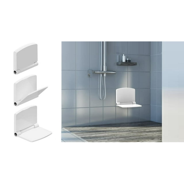 Invisia Fold Down Seat, Foldable Shower Seat for Elderly and Seniors - Bath Chair Wall Mounted, ADA Handicap Seat Mobility Aid, Home Safety Stool