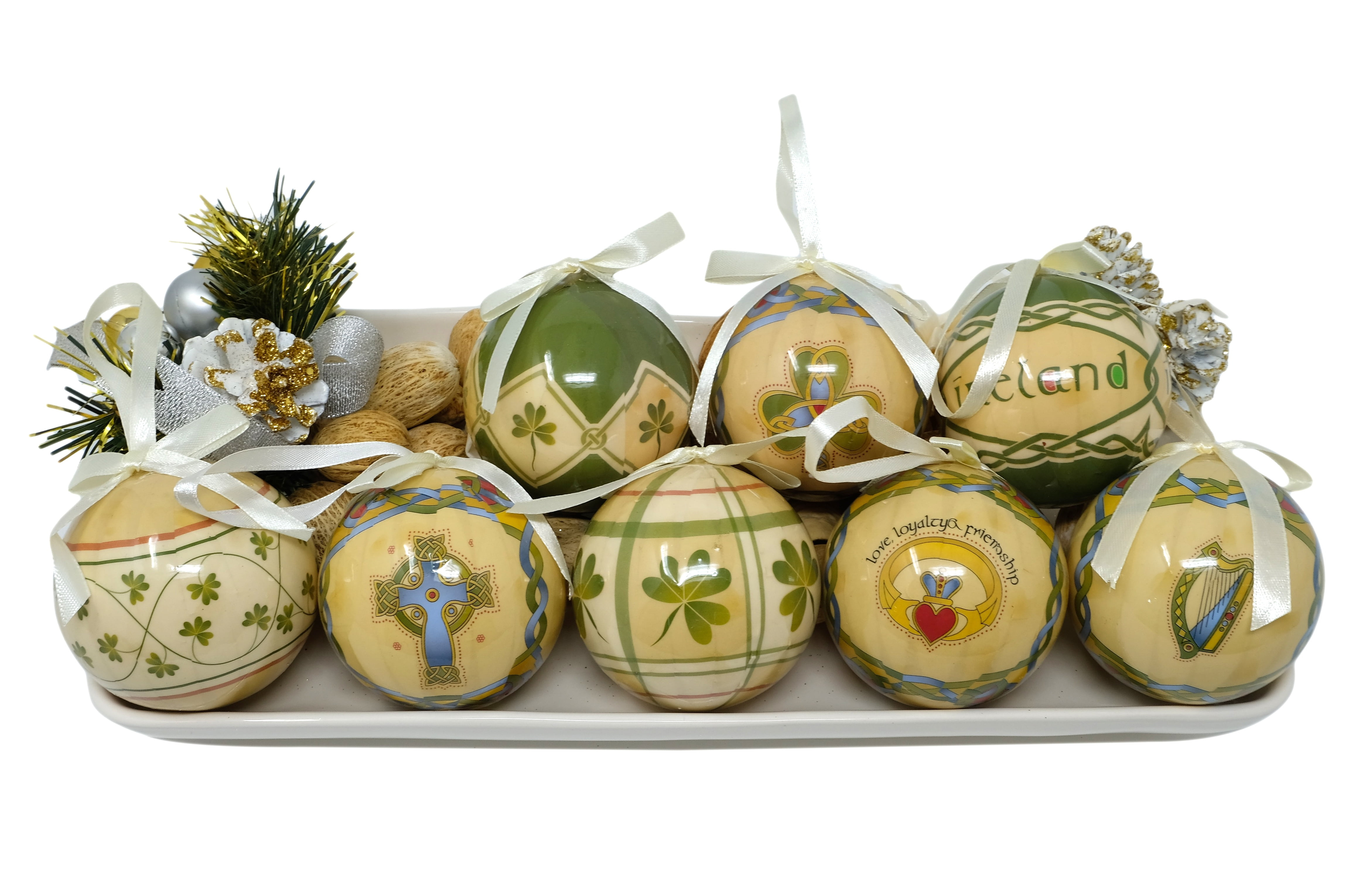 Irish Christmas Baubles 2 Boxed Set of 4 Hanging Ornaments by Royal Tara