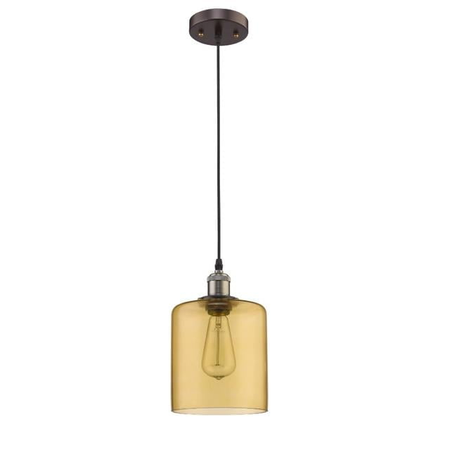 Chloe Lighting Owen Industrial-Style 1 Light Rubbed Bronze Amber Glass Ceiling Mini Pendant 7" Shade