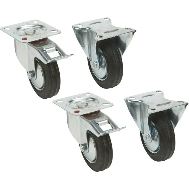 Ironton Rubber Casters, 4-Pack, 4in., 650-Lb. Capacity/Set, 155-Lb. Capacity Each