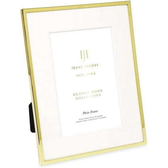 Isaac Jacobs 6x8 Matted 4x6 Gold Metal Picture Frame, Classic Metal Photo Frame Made For Tabletop & Hanging Display, Home and Office Dcor, Photo Gallery