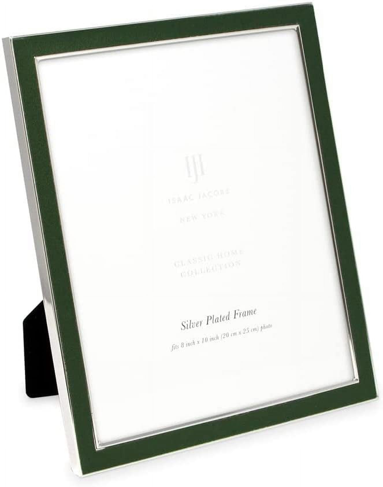 Isaac Jacobs 8x10 Olive Leather with Silver Metal Vertical & Horizontal Picture Frame, Suede Border w/ Black Fabric Easel