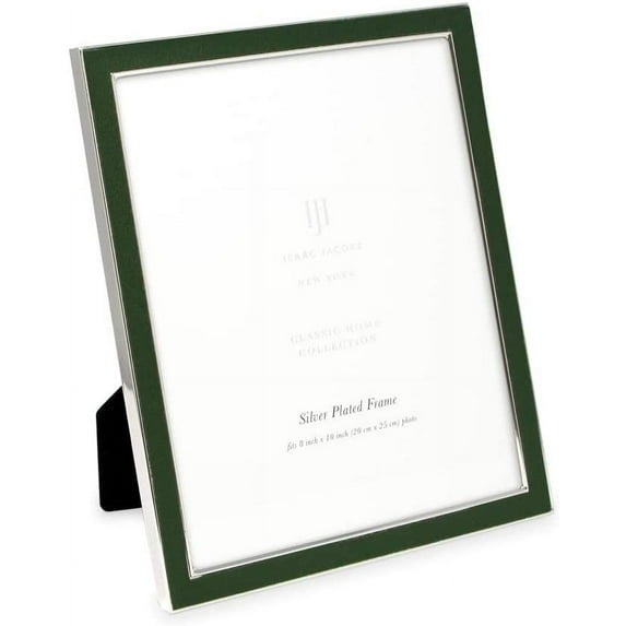 Isaac Jacobs 8x10 Olive Leather with Silver Metal Vertical & Horizontal Picture Frame, Suede Border w/ Black Fabric Easel