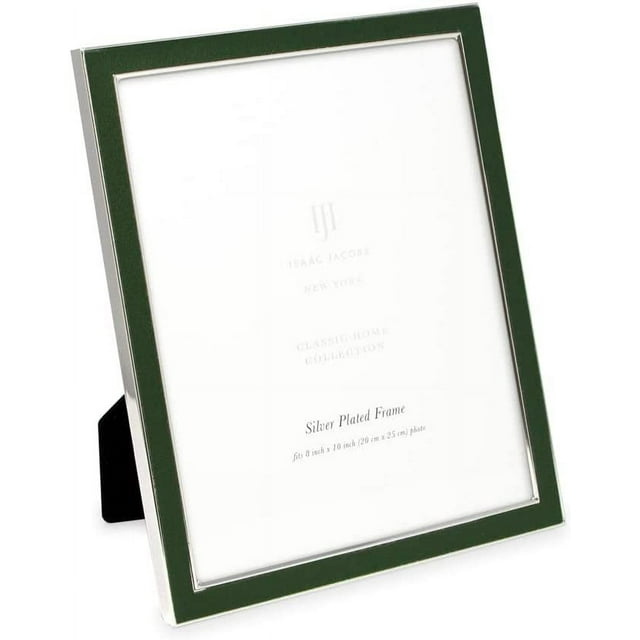 Isaac Jacobs 8x10 Olive Leather with Silver Metal Vertical & Horizontal Picture Frame, Suede Border w/ Black Fabric Easel