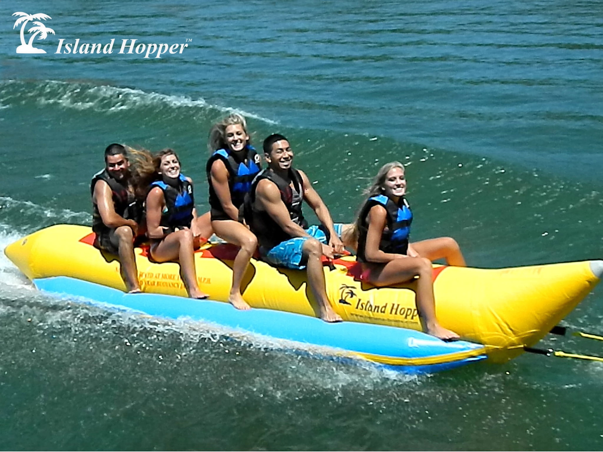 Island Hopper Heavy Recreational 5 Passenger Banana Boat, Yellow, Inflatable Water Sports Equipment, 18ft