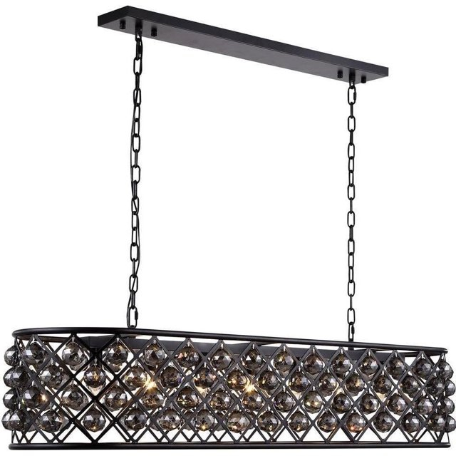 Island Pendant MADISON 7-Light Polished Nickel Silver Shade Gray Crystal EL-3535