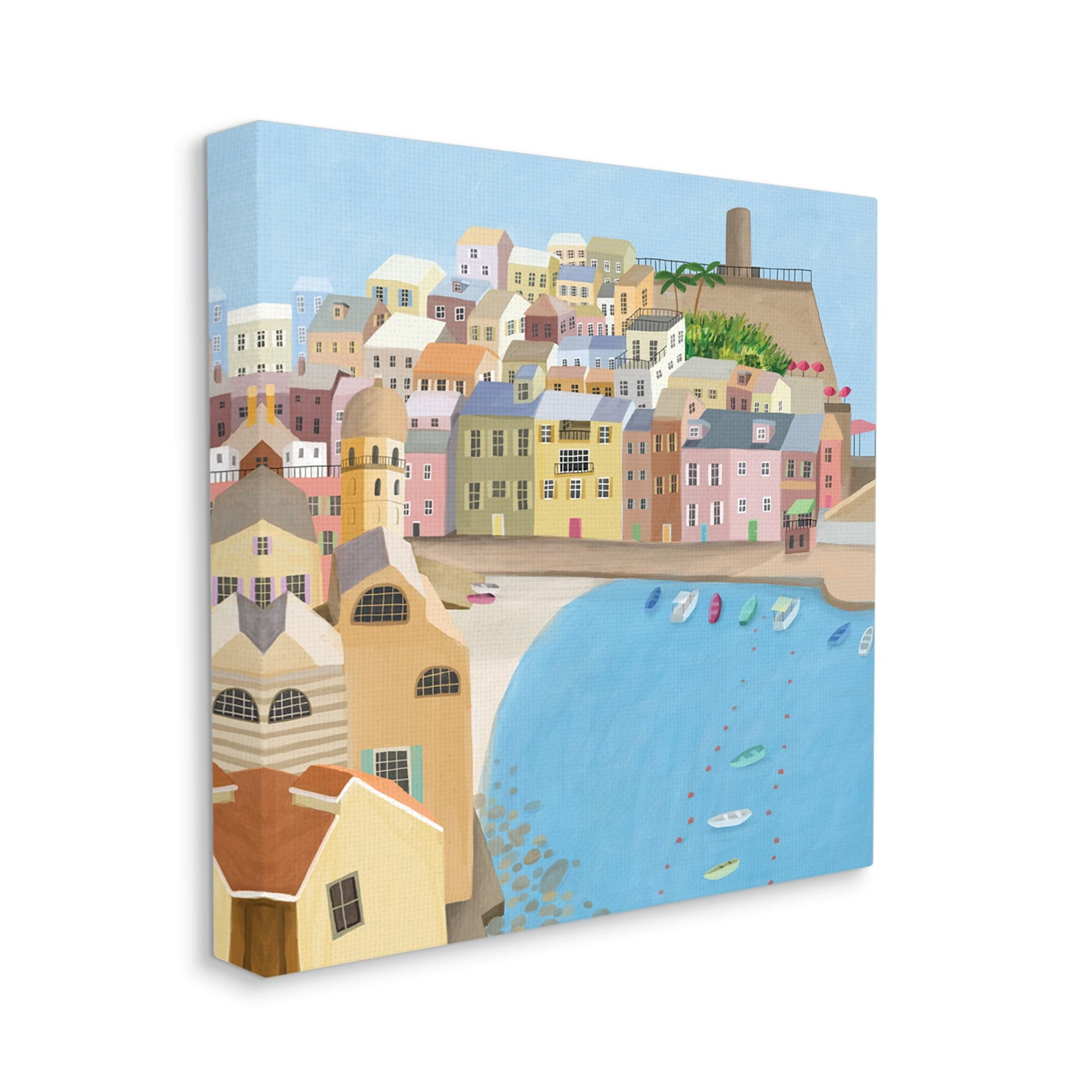 Italian Seaside Architecture Coastal City Port Art for Kids Gallery-Wrapped Canvas Print Wall Art, 17x17