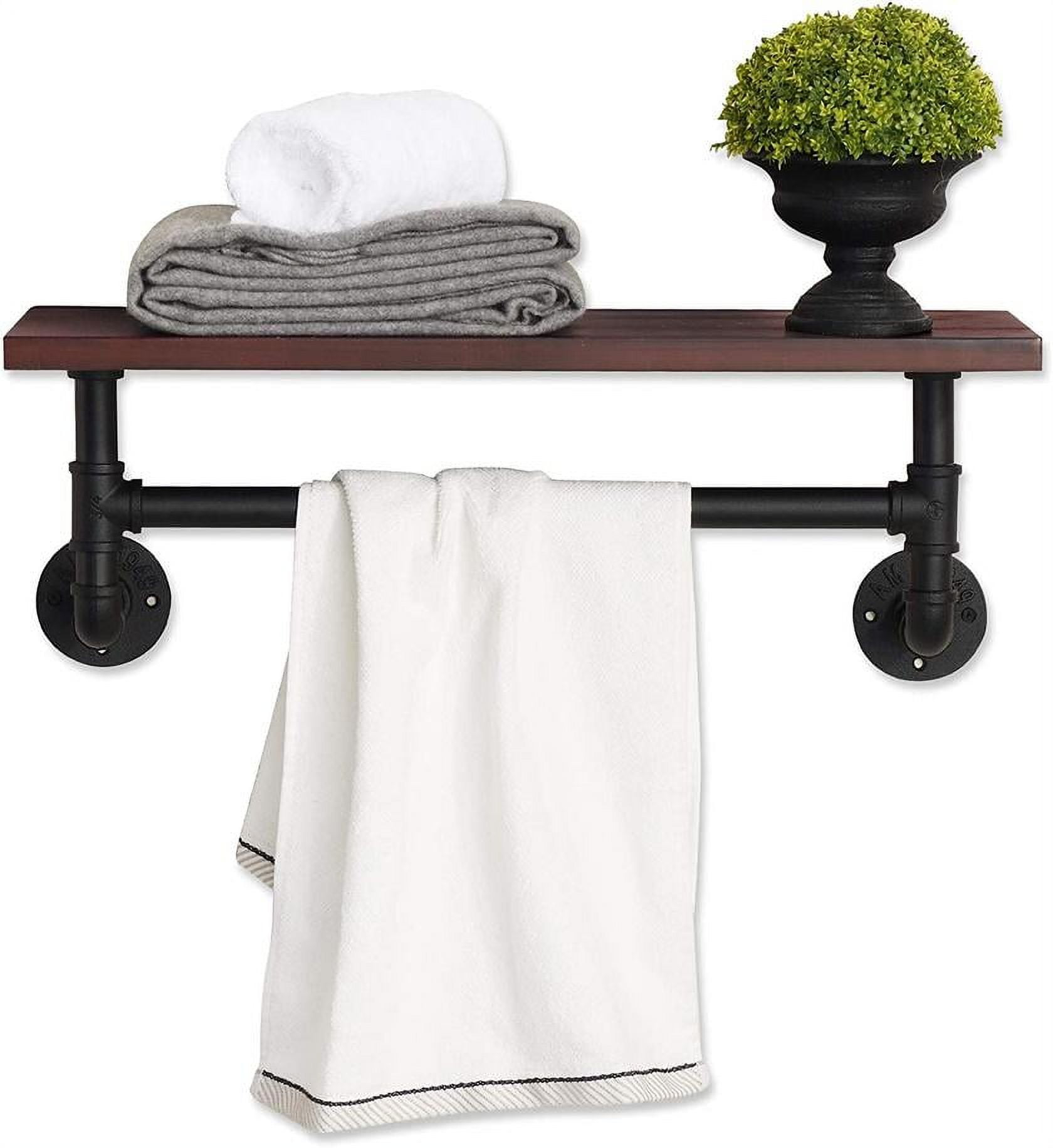 MCombo  Industrial Pipe Bathroom Wall Mounted Shelf, Solid Wood 1-tier brown 24'' x 9.84'' x 9''