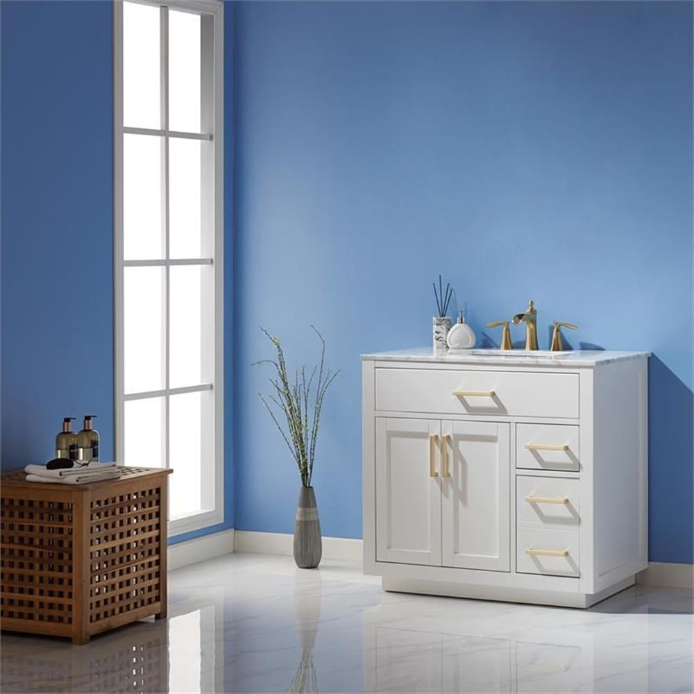 Ivy 36" Marble Countertop Single Vanity w/o Mirror White