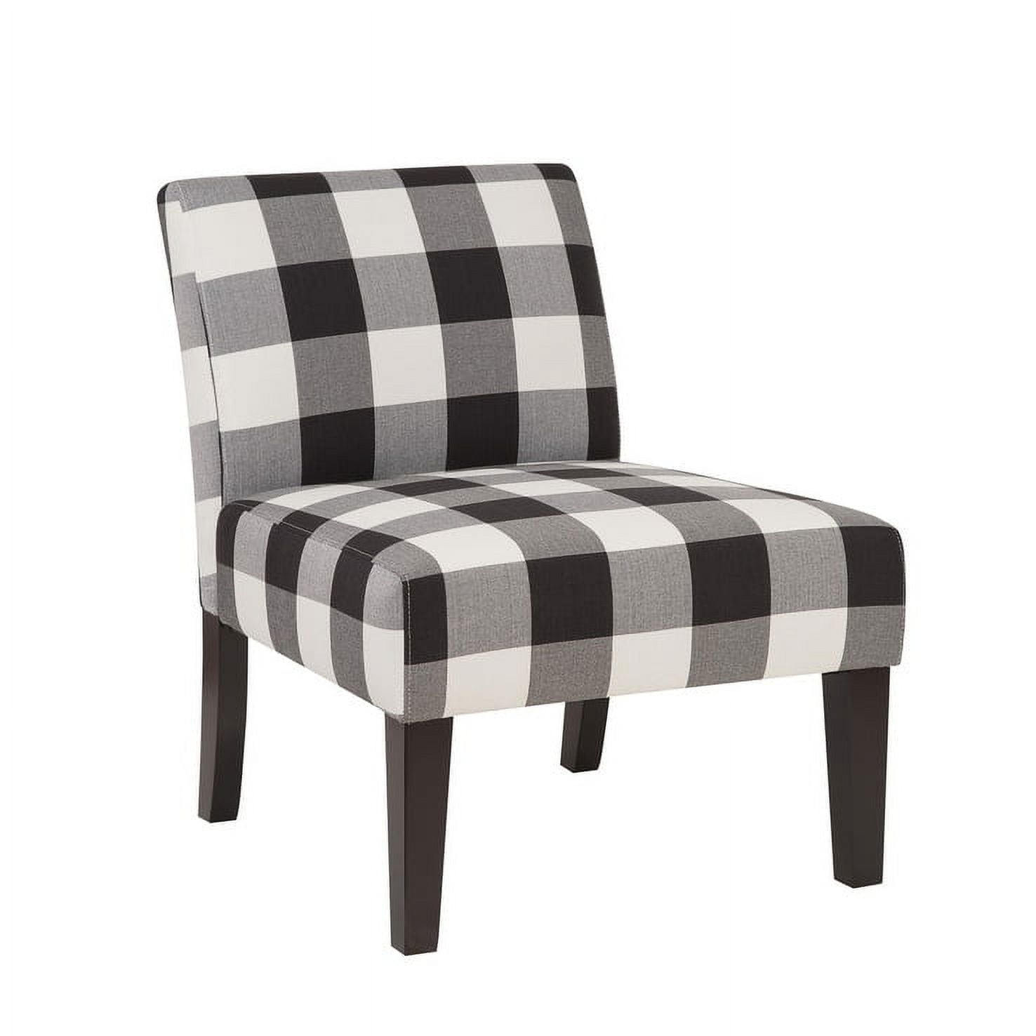 Ivy Avington Armless Slipper Accent Chair Armless Accent Chairs Black and White Buffalo Check Foam, Fabric Plaid Pattern Padded Seat Farmhouse,