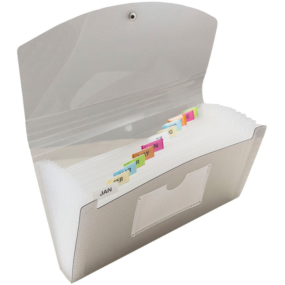 JAM Paper Accordion Folders, 13 Pocket Plastic Expanding File, 5 x 10 1/2, Smoke Grey