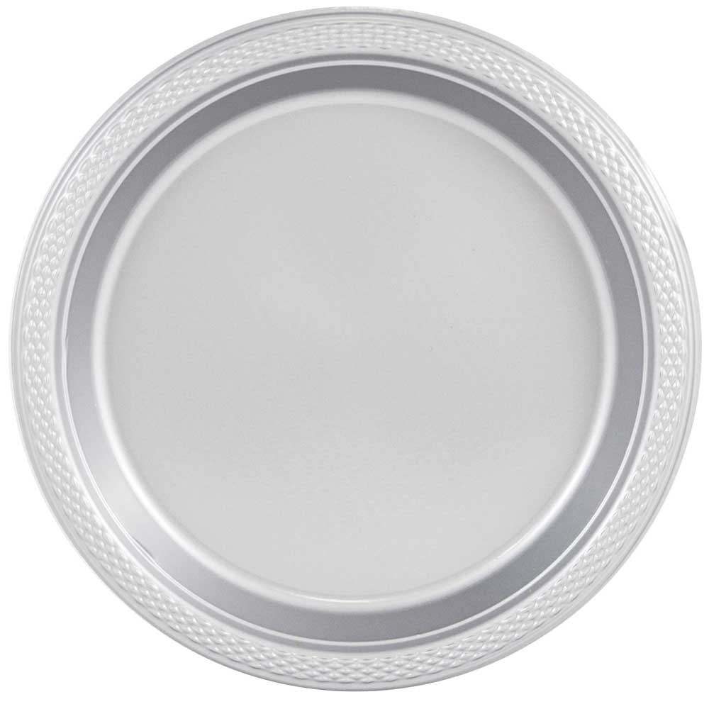JAM Paper Round Plastic Party Plates, Silver, 20 per Pack, Small, 7"