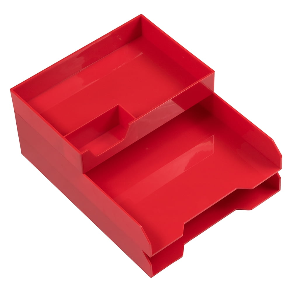 JAM PAPER Stackable Desktop Trays - Red - 1 Top Tray & 2 Letter Trays/Pack