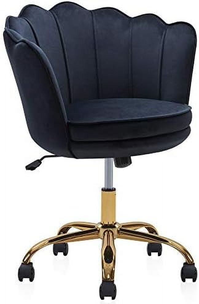 BELLEZE Kaylee Office Chair Upholstered Velvet Seashell Swivel Desk Chair Task Chair Height Adjustable Golden Leg, Black