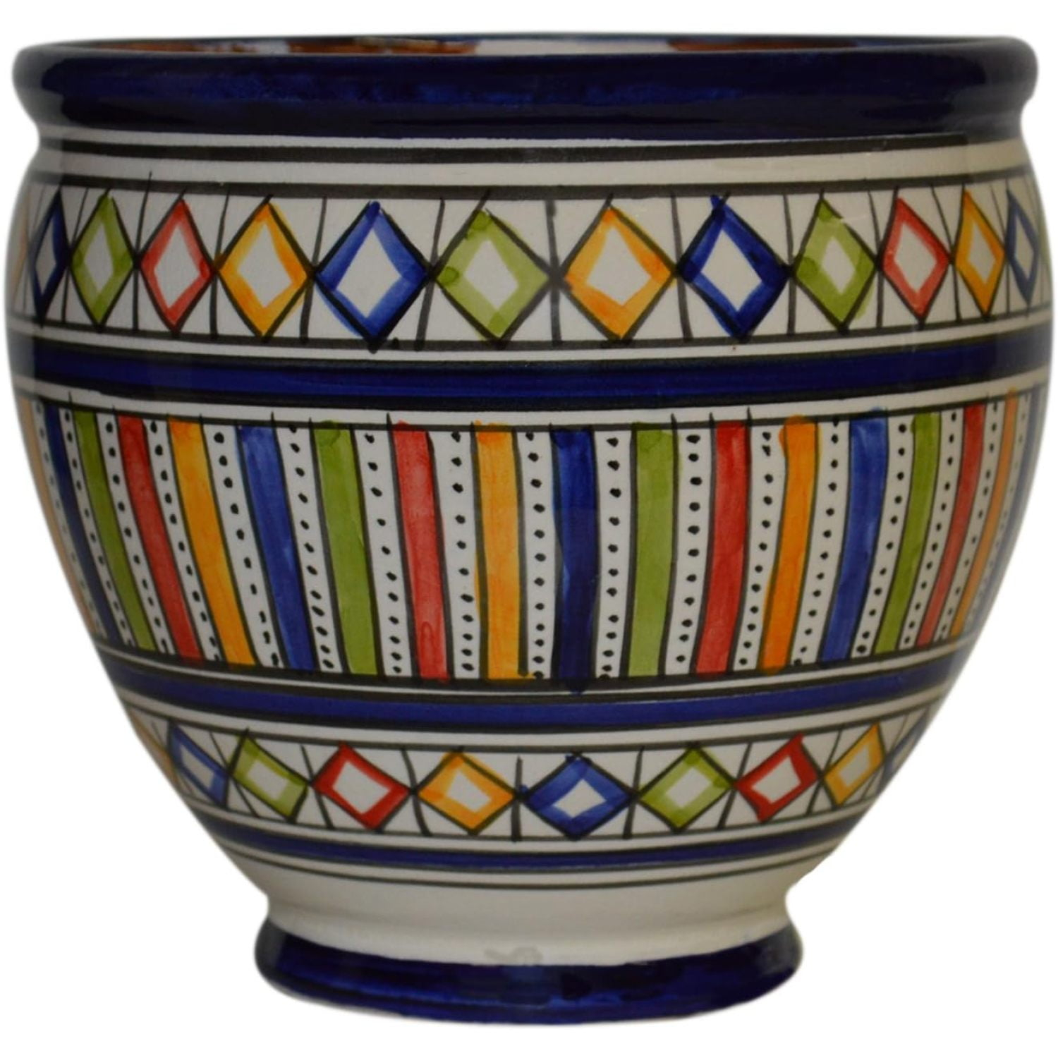 JGSP Flower Pot Moroccan Spanish Garden Drain Hole Ceramic Planter Handmade Multicolored
