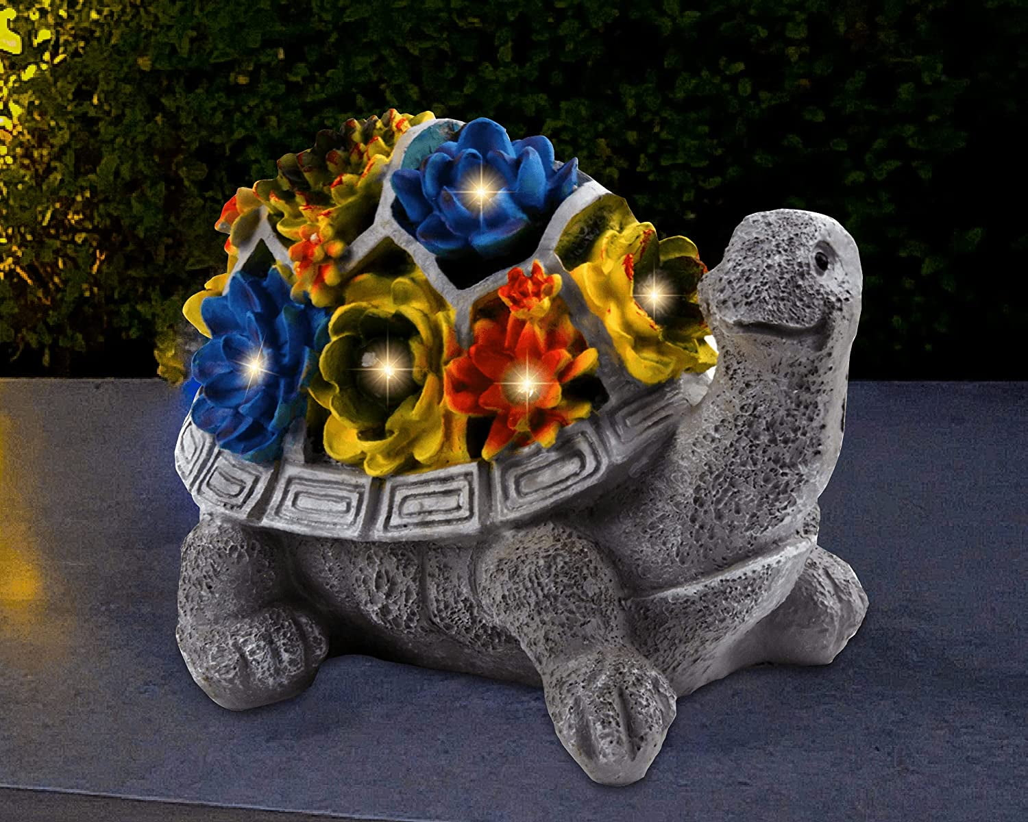 JLXTREME 7" Garden Decor Turtle Garden Statue, LED Lights