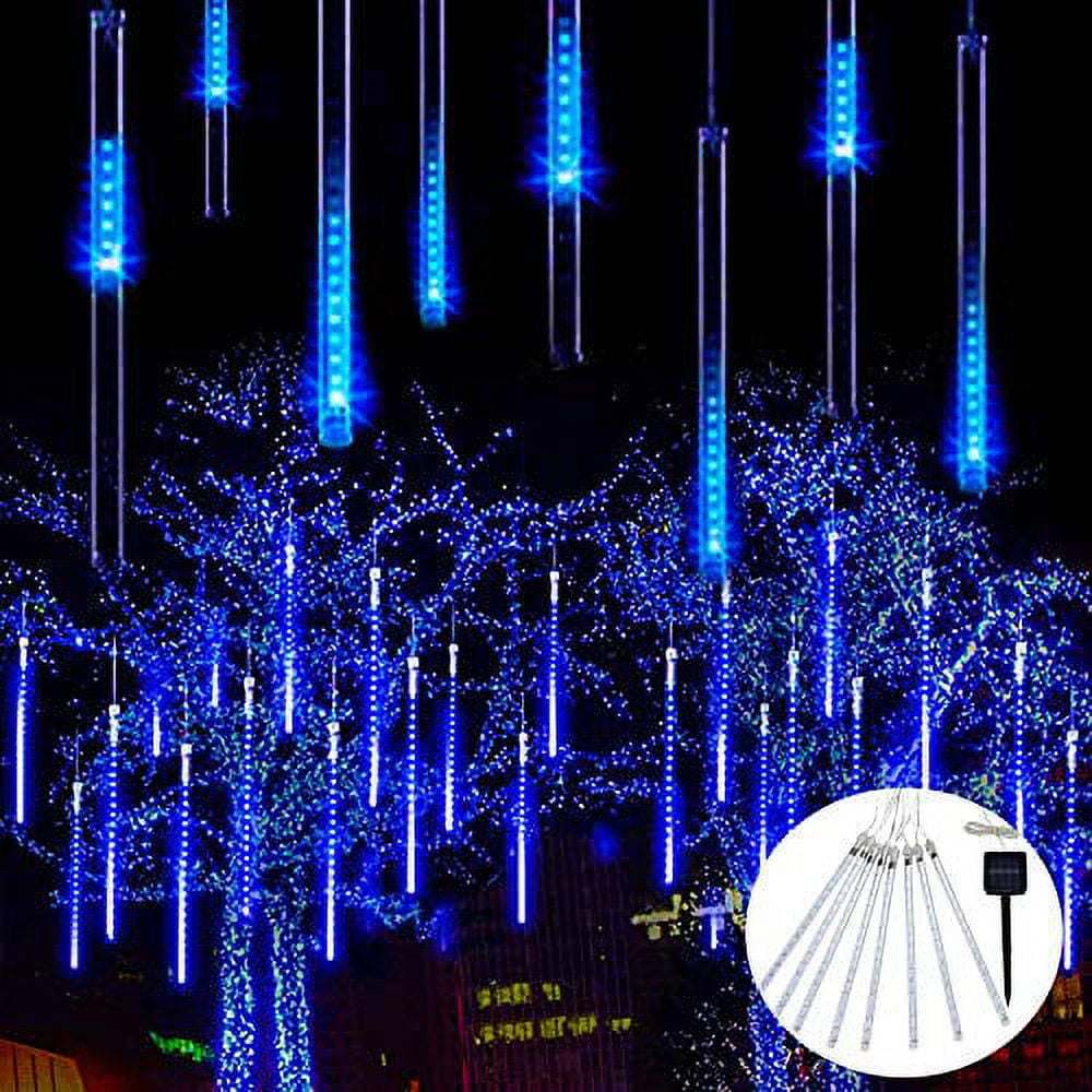 YZhouD 30cm 8-Tube 144 LED Warm White Solar Meteor Rain Lights - Falling Fairy String Lights for Xmas Tree, Wedding, Holiday Party Decor