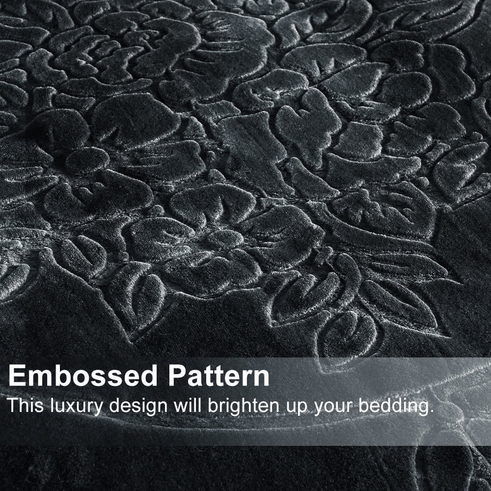 JML Luxury Embossed Floral Fleece Blanket Dark Grey Fleece Weighted