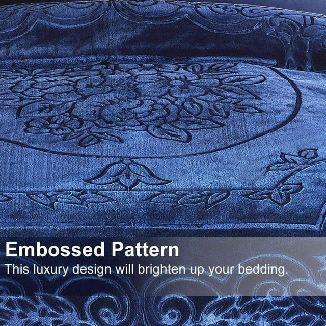 JML Luxury Embossed Floral Fleece Blanket Navy Fleece Weighted