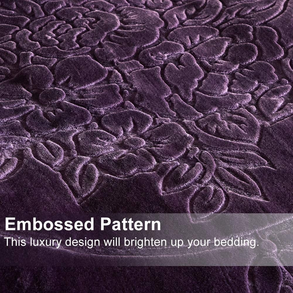 JML Luxury Embossed Floral Fleece Blanket Purple Fleece Weighted