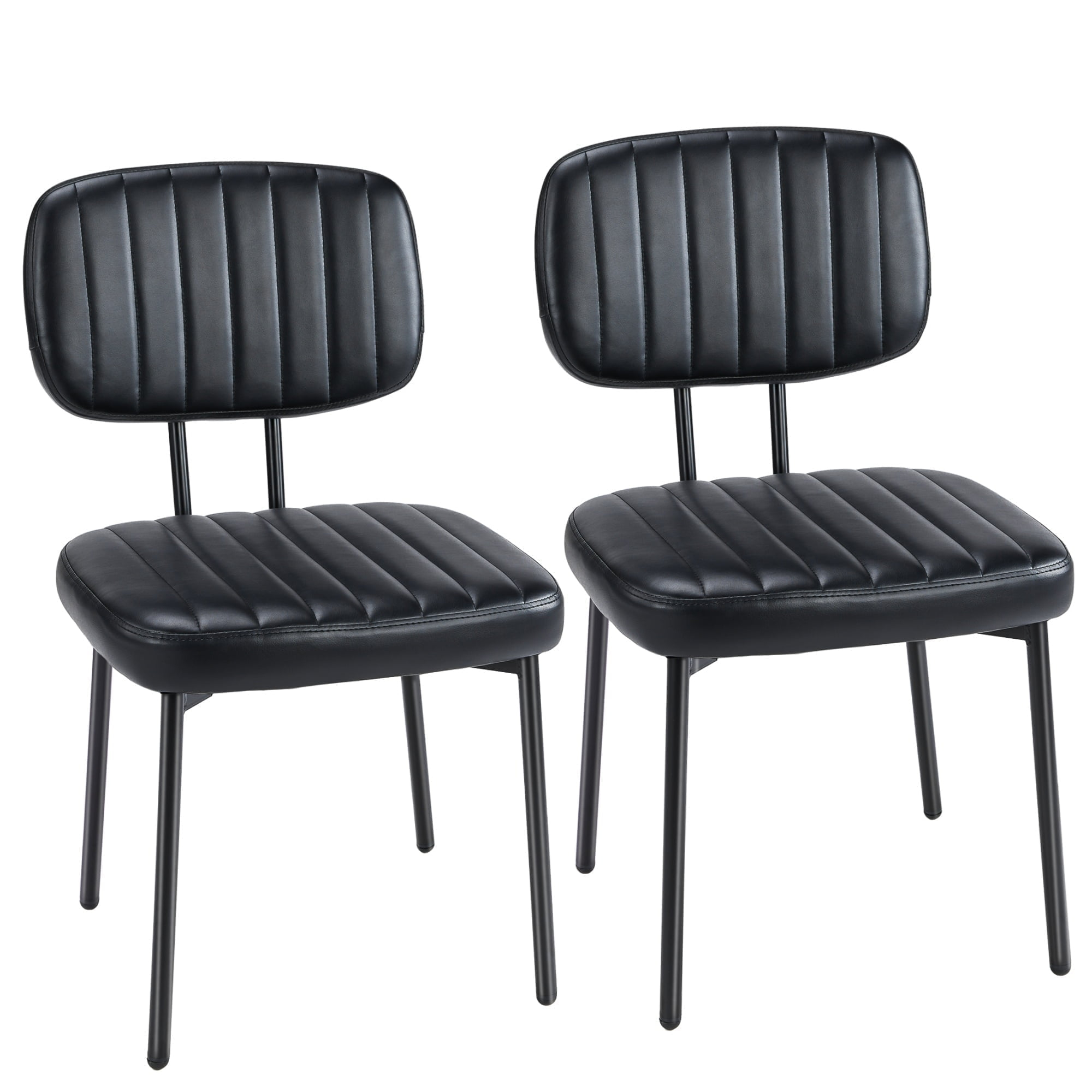 Black Faux Leather Upholstered Side Chairs with Metal Legs, Set of 2