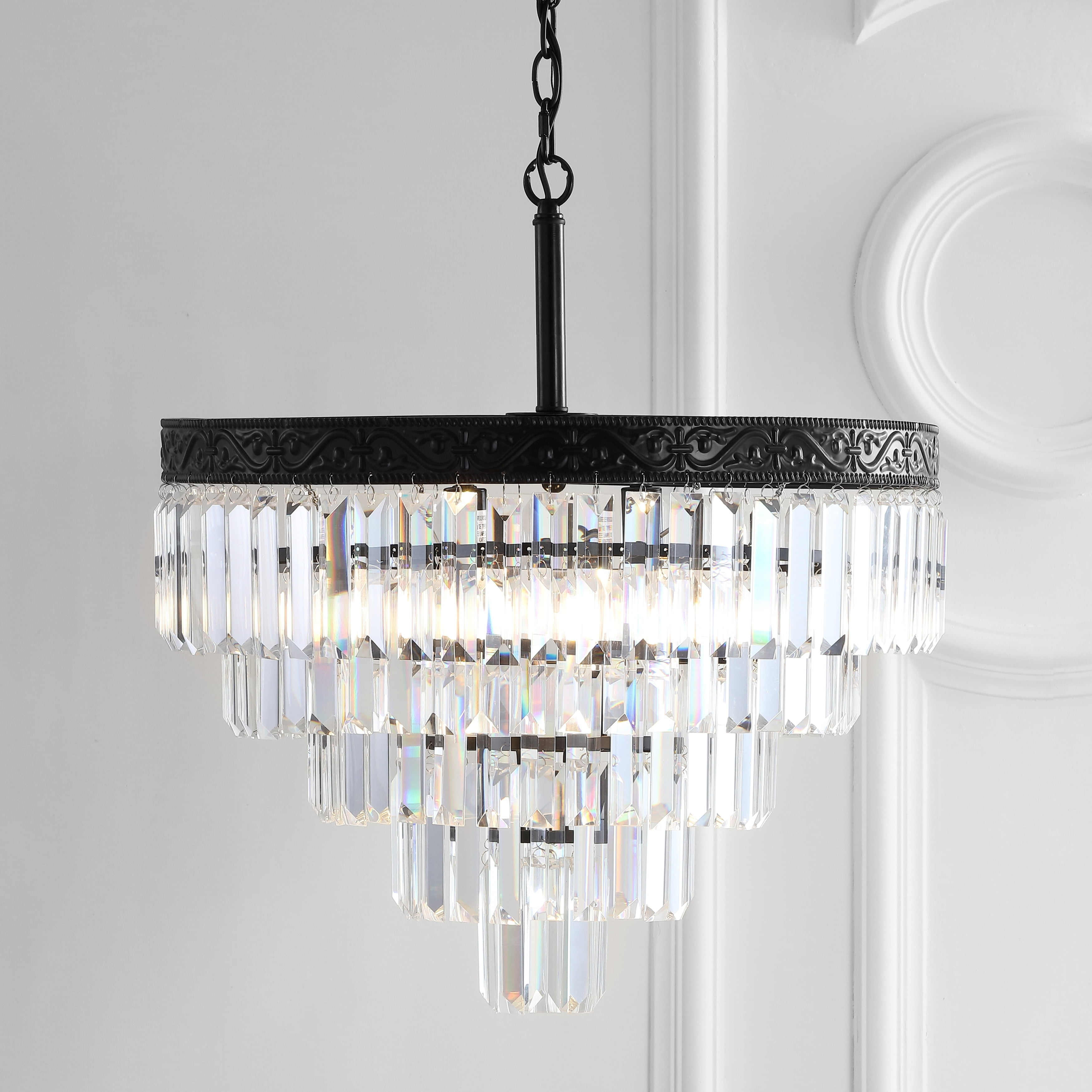 JONATHAN Y JYL9007B Wyatt 20" 4-Light Crystal LED Chandelier, Contemporary, Classic, Traditional for living room, dinning room, bedroom, office Bulb Included, Bronze/ Clear