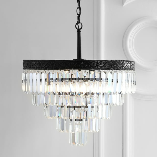 JONATHAN Y JYL9007B Wyatt 20" 4-Light Crystal LED Chandelier, Contemporary, Classic, Traditional for living room, dinning room, bedroom, office Bulb Included, Bronze/ Clear