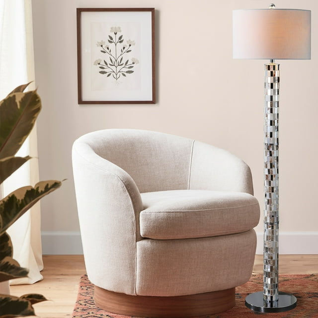 JONATHAN Y JYL1057A Liam 63.5" Seashell Mosaic LED Floor Lamp, Coastal, Traditional for living room, dinning room, bedroom, office Bulb Included, Cream