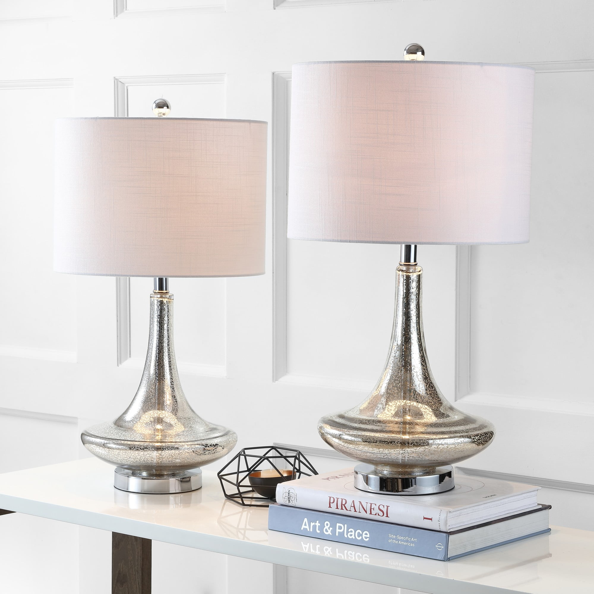 JONATHAN Y JYL1081A-SET2 Cecile 25.5" Glass Teardrop LED Table Lamp, Contemporary, Transitional for living room, dinning room, bedroom, office Bulb Included, Mercury Silver/Chrome (Set of 2)