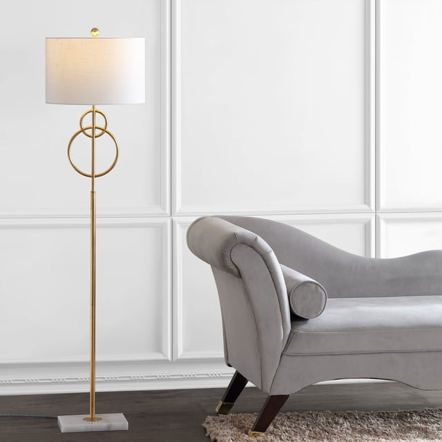 JONATHAN Y JYL1097A Haines 60" Modern Circle Marble/Metal LED Floor Lamp, Classic, Glam, Transitional for living room, dinning room, bedroom, office Bulb Included, Gold