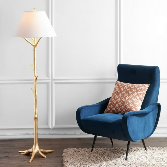 JONATHAN Y JYL3070A Arbor 63.5" Faux Bois Resin LED Floor Lamp, Contemporary for living room, dinning room, bedroom, office Bulb Included, Gold Leaf